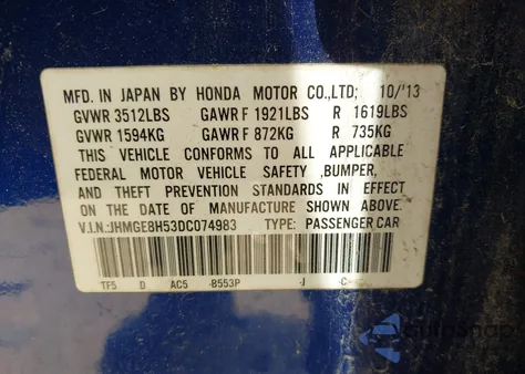 2013 Honda Fit Sport from USA, damaged, VIN JHMGE8H53DC074983